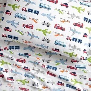 Pottery Barn Kids Brody Transportation Toddler Crib Bedding Sheet Set